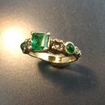 Emerald, Brown Diamond, 14kt Gold Ring
