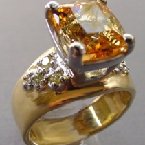 Imperial Topaz, Natural Yellow Diamond, 18kt Gold and Platinum Ring