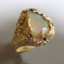 Andamooka Opal, 14kt Gold Ring, Leaves