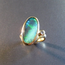 Andamooka Opal, 14kt Gold Ring with Diamond