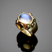 Rainbow Moonstone, 14kt Gold Wide Band Ring