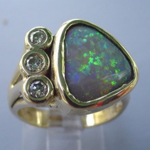 Australian Opal, 14kt Gold Ring with Diamonds