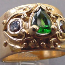Tsavorite Garnet, 14kt Wide Band Ring with Diamonds