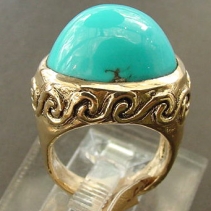 Sleeping Beauty Turquoise, 14kt Gold Ring, Mycenaean Wave Design
