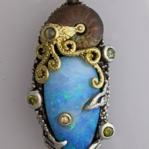 Yowah Opal and Ammonite, SS/14kt Gold Pendant