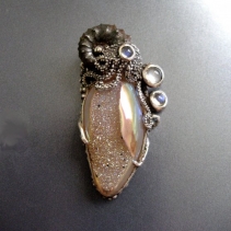 Small Ammonite with Drusy Jurassic Classic Pendant with Rainbow Moonstones