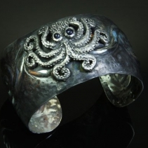 Sterling Silver Octopus, Mycenaean Design Cuff Bracelet