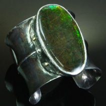 Large Ammolite in Wide Sterling Silver Cuff Bracelet