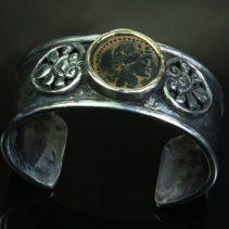 Bronze Dionysus in SS/14kt Cuff Bracelet