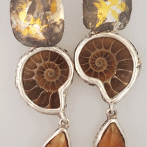 Ammonite KeumBoo and Spessartite Garnet Sterling Silver Earrings