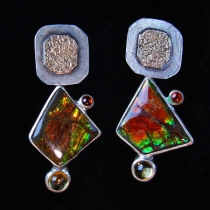 Ammolite in Sterling Silver and 14kt Gold Earrings