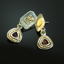 Watermelon Tourmaline, Sterling Silver and 14kt Gold Earrings