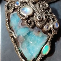Drusy Chrysocolla Sterling Silver Octopus Pendant
