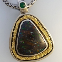 Yowah Opal Sterling Silver and 14kt Gold Pendant