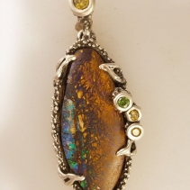 Yowah Opal SS Pendant with Colored Diamonds
