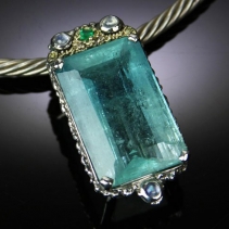 Aquamarine in Platinum Sterling Silver and 14kt Gold Pendant