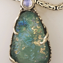 Bactrian Glass with Rainbow moonstone Sterling Silver Pendant