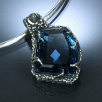 Free Form London Blue Topaz SS Pendant with Diamond Crystal