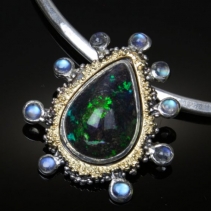 King Opal, Sterling Silver and 14kt Gold Pendant