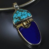 Turquoise and Lapis SS/14kt Pendant