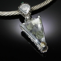 Pyrite in Quartz, Diamond, Sterling Silver Pendant