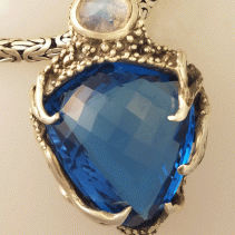 London  Blue Topaz and Rainbow Moonstone Sterling Silver Pendant