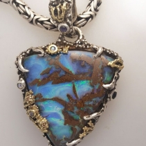 Yowah Boulder Opal in Sterling Silver and 14kt Gold Pendant