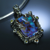 Yowah Boulder Opal, SS/14kt Pendant with Yellow Diamonds