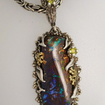 Fine Yowah Opal, SS/14kt Gold Pendant