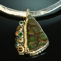 Ammolite in Sterling Silver and 14kt Gold Pendant