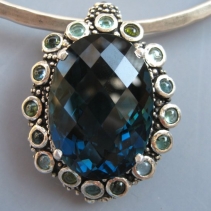 Blue Topaz SS Pendant with Tourmalines