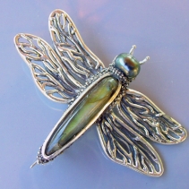 Spectrolite and Grey Pearl Dragon Fly SS Pin