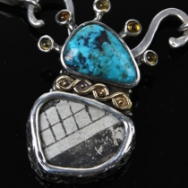 Pottery Shard, Turquoise Sterling Silver and 14kt Gold Pendant