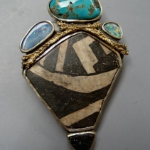 Pottery Shard, Turquoise, SS/14kt Pendant