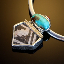 Turquoise and Pre-pueblo Pottery Shard in SS/14kt Pendant