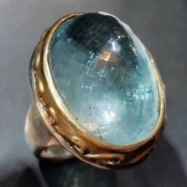 Aquamarine, Sterling Silver and 14kt Gold Ring