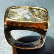Gold Ore in Quartz, Sterling Silver and 14kt Gold Ring