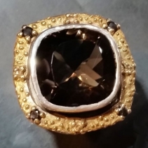 Smoky Quartz, Sterling Silver and 14kt Gold Ring