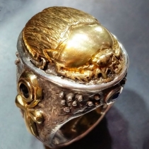 14kt Gold Scarab on Sterling Silver and 14kt Gold Ring