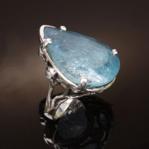 Aquamarine, Sterling Silver Ring with Moonstones