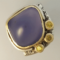 Lavender Chalcedony and Yellow Diamond Sterling Silver and 14kt Gold Ring