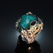 Emerald Crystal Cluster, SS/14kt Ring