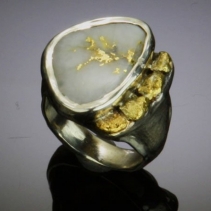 Gold Ore in Quartz Sterling Silver Ring with Gold Nuggets