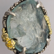 Natural Surface Aquamarine, SS/14kt Ring