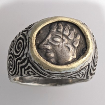 Ancient Celtic Coin, SS/14kt Gold Ring