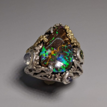 Fine Yowah Opal Sterling Silver and 14kt Gold Ring