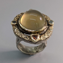 Cat's Eye Quartz Sterling Silver Ring with 14kt Gold Rim