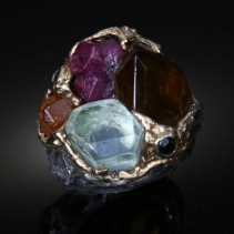 Crystal Group, SS/14kt Gold Ring, Top View