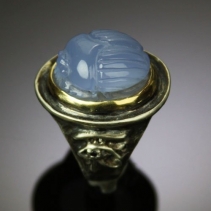 Lavender Chalcedony Scarab in Sterling Silver and 14kt Gold Ring