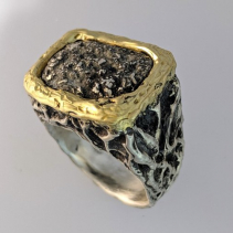 Native Silver Ore, Sterling Silver, 14kt Gold Ring